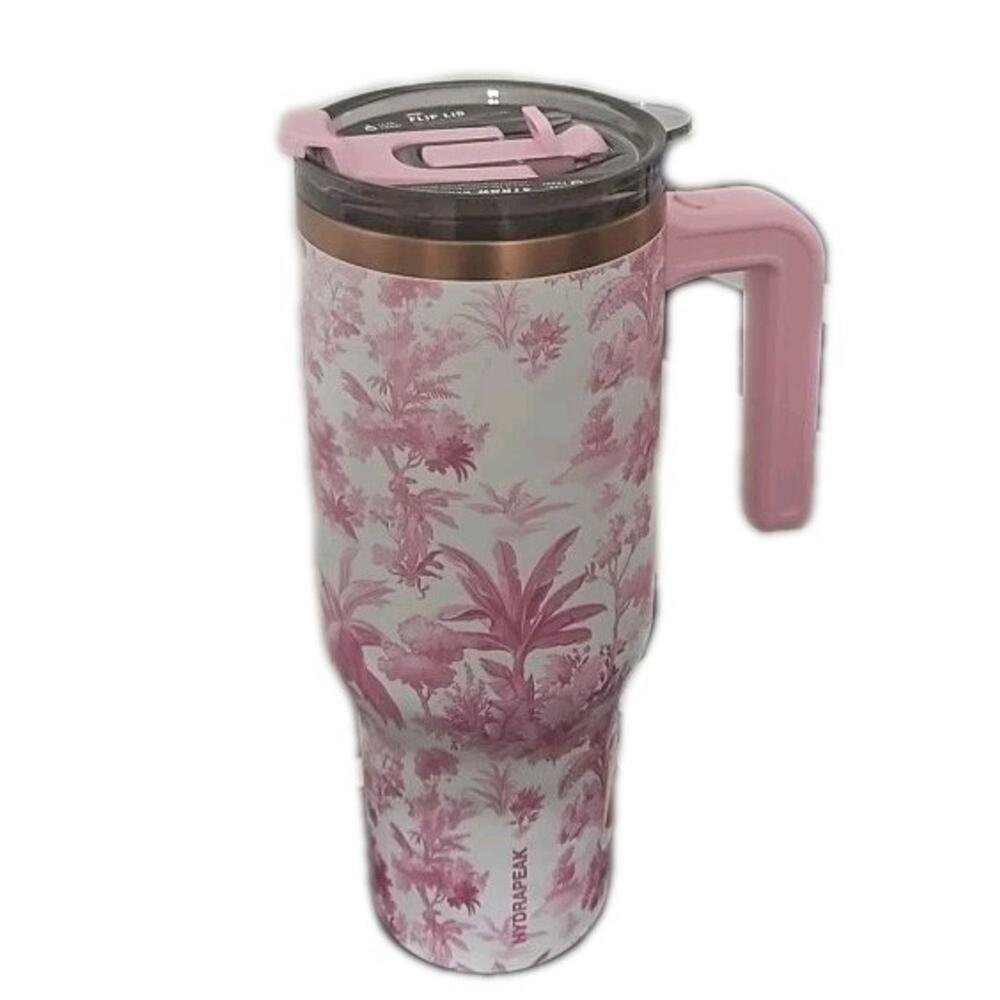 Hydrapeak Pink Toile de Jouy Insulated 40oz Tumbler with Handle